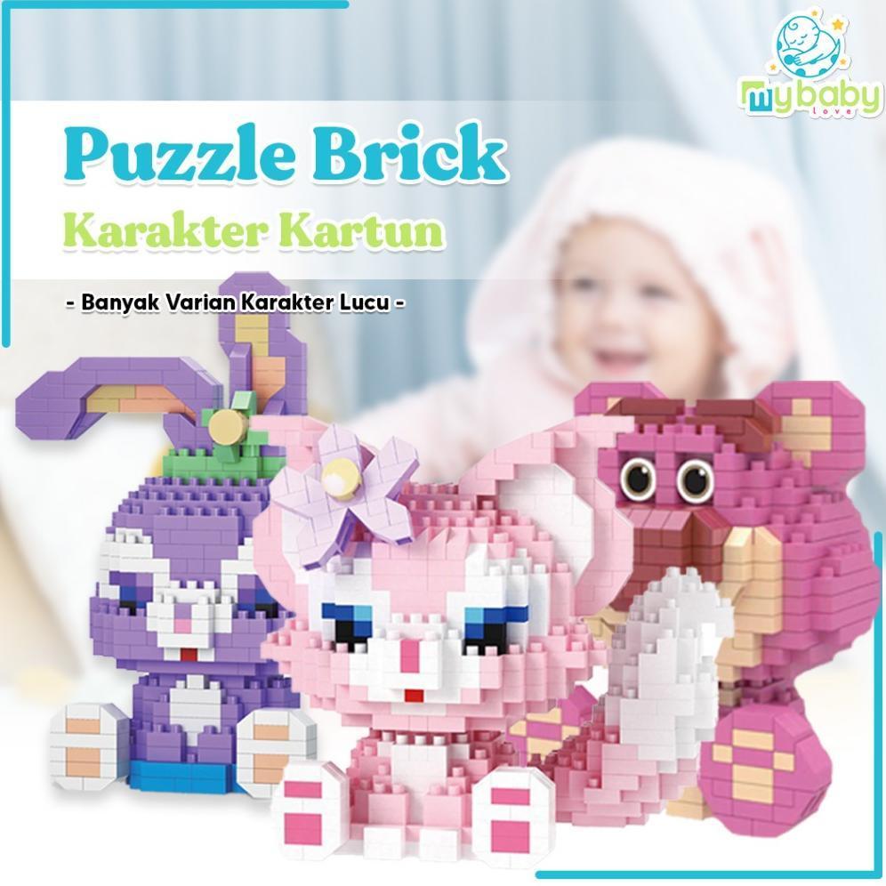 Original Mainan Anak Puzzle Balok Susun Disney 3D Diy  Mainan Edukasi Bayi Puzzle Brick Mini Kartun 
