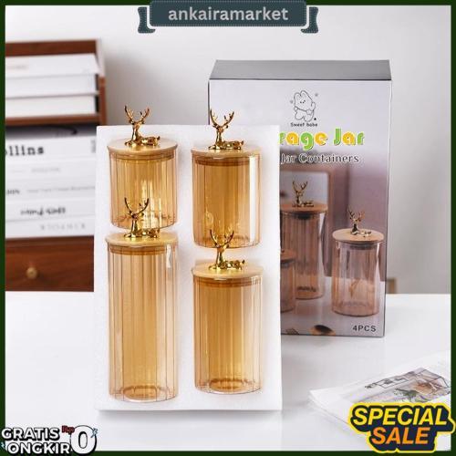 Yumsun 630Ml Toples  Rusa Kaca Tempat Penyimpanan Snack Kaca Kedap Udara  / Toples Kue Kering / Topl