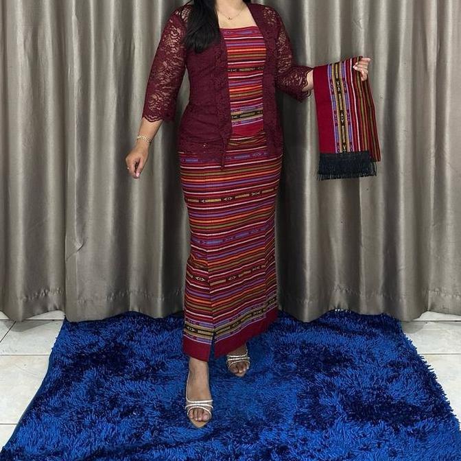 DISKON Setelan Selendang Etnik Wanita Motif Batik Blazer Baju Panjang 65cm Rok 91cm Katun Linen Vari