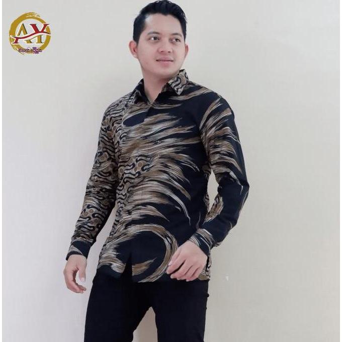 BEST SELLER !! PRAJA ABSTRAK Baju Batik Kondangan Pria Dewasa Terbaru motif Hitam Katun Pendek Distr