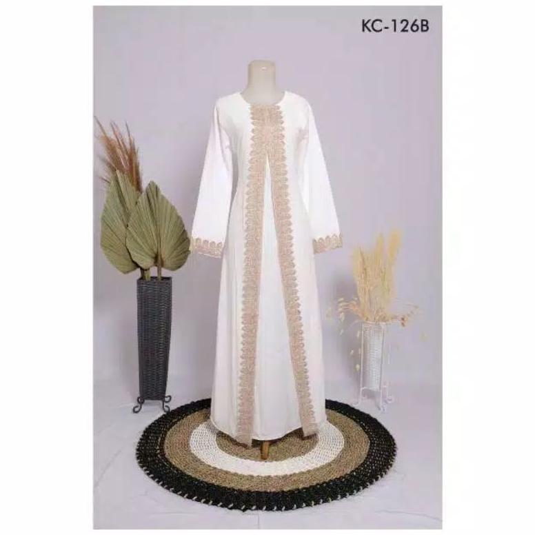 original abaya coklat /baju gamis putih tulang busana manasik lebaran murah