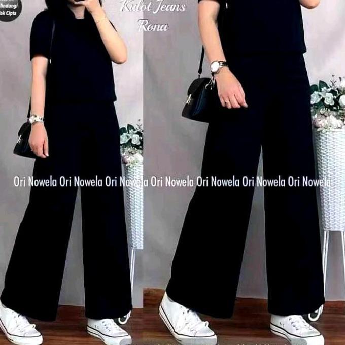 SALE Kulot Jeans Mozza belakang Karet Highwaist Celana Wanita Hitam Cewek Dewasa Bawahan Shorts Line