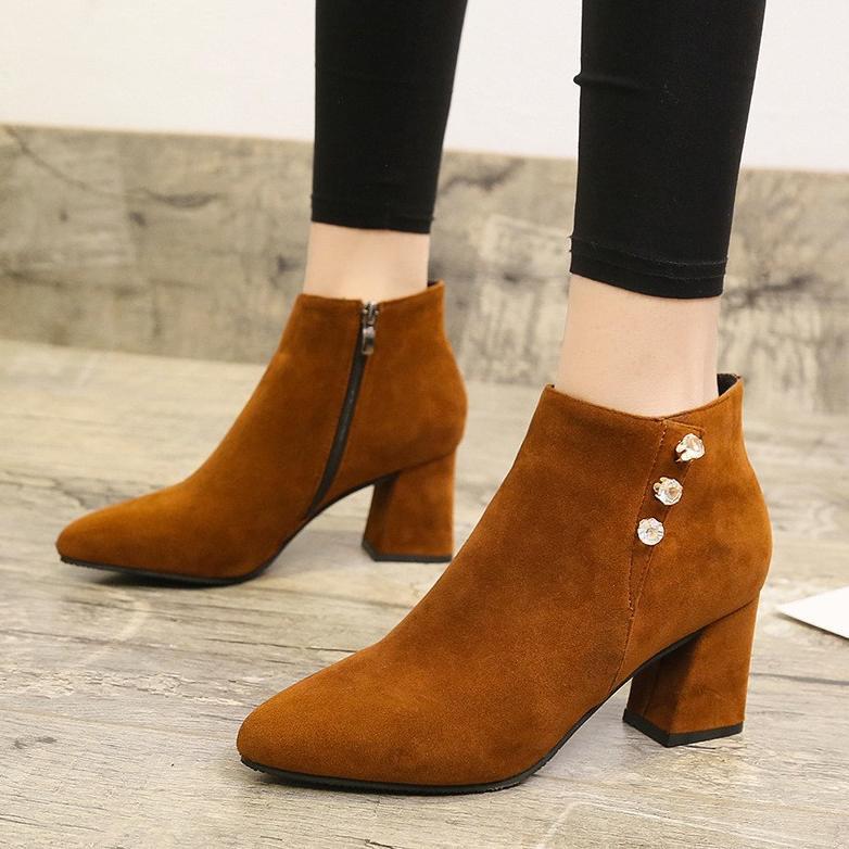 ORIGINAL SEPATU BOOTS WANITA HEELS 3 MUTIARA SUEDE 5CM