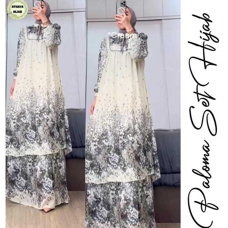 exclusive azura 3 set hijab segi4 / azzura dress plisket / gamis wanita kekinian / terbaru mahogany 
