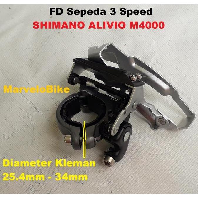 FD Front Derailleur Sepeda 3 Speed Tarikan Atas Bawah SHIMANO ALIVIO M4000