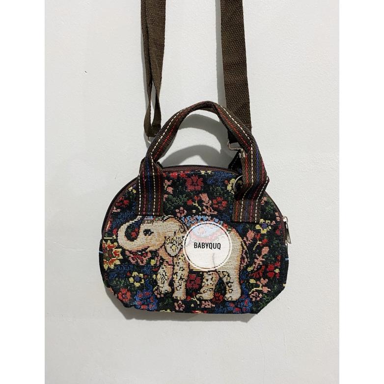 BIG PROMO mini handbag kanvas oval selempang - mini handbag etnik thailand - kanvas selempang - tas 