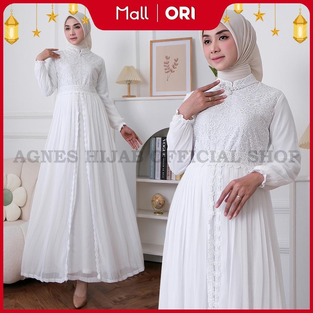 kualitas super agnes hijab - khairany dress gamis putih lebaran 2026 terbaru plisket baju muslim dew