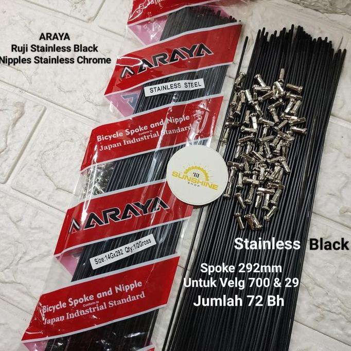 Spoke Ruji Jari 292 ARAYA 14G x 292mm STAINLESS Black Rims Velg Sepeda Roadbike 700c MTB 29 Isi 72 B