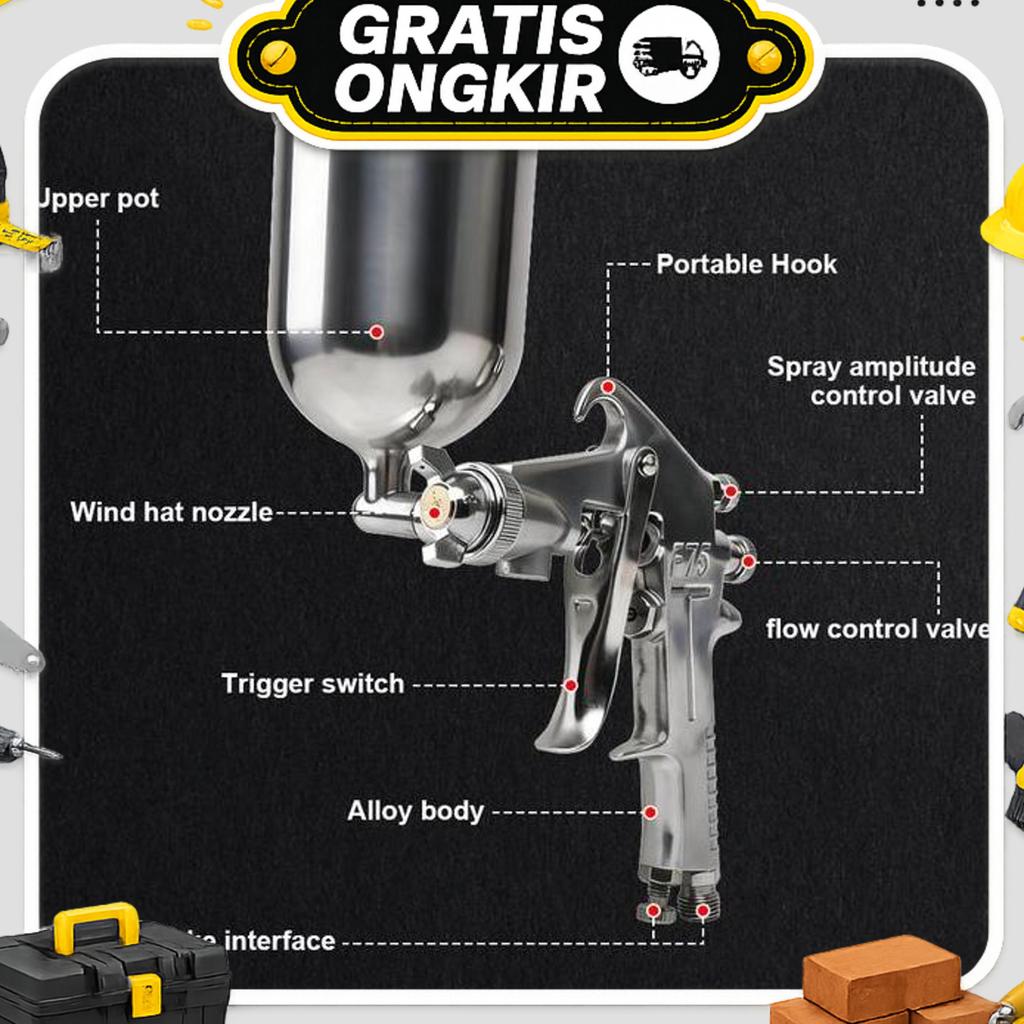Jld Spraygun Cat Semprot F75 Top-Pot 400Cc Alat Semprot Cat Angin Kompresor Tabung