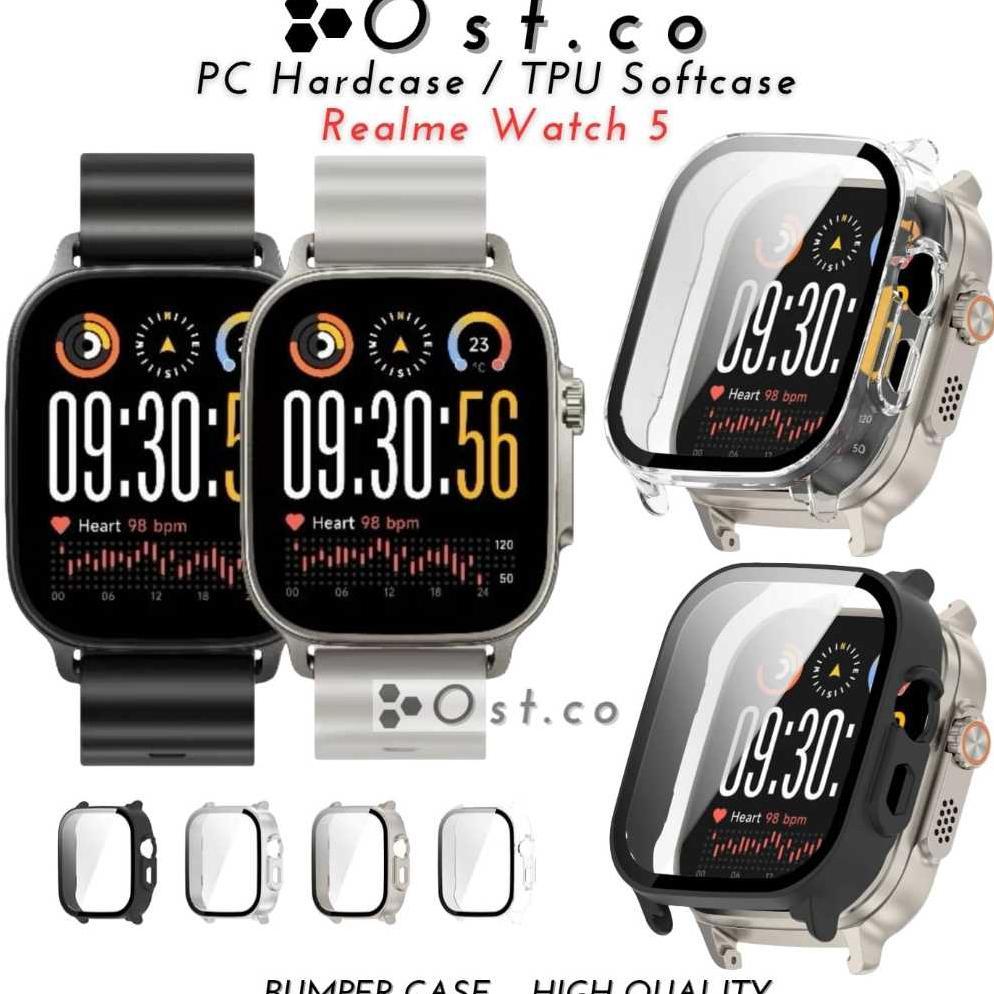 CUCI GUDANG BUMPER CASE REALME WATCH 5 HARDCASE TEMPERED GLASS PC SOFTCASE REALME WATCH 5