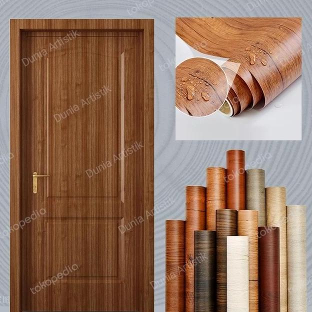 PVC Shet Stiker Motif Kayu & Marmer Lebar 122 cm x 50 cm Pelapis Furniture Kitchen Set Dapur Ruang T