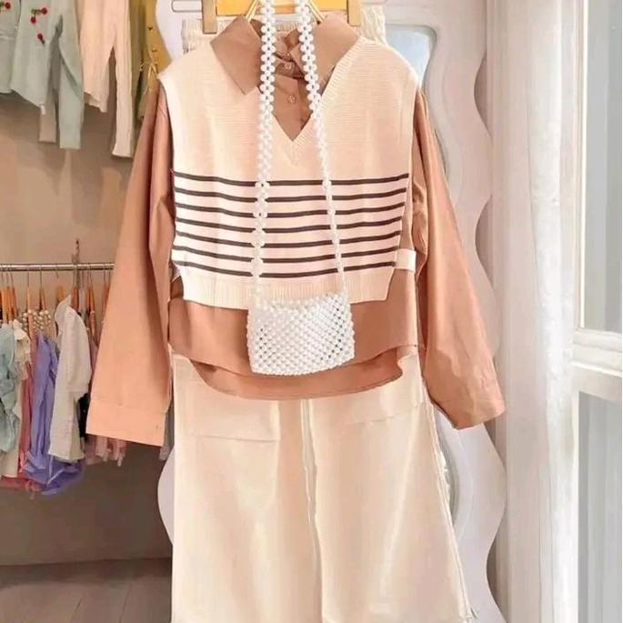 TERKINI One Set Korean style (Rajut tebal+rok jaring) Setelan ala korean OOTD Outfit kekinian  Baju 