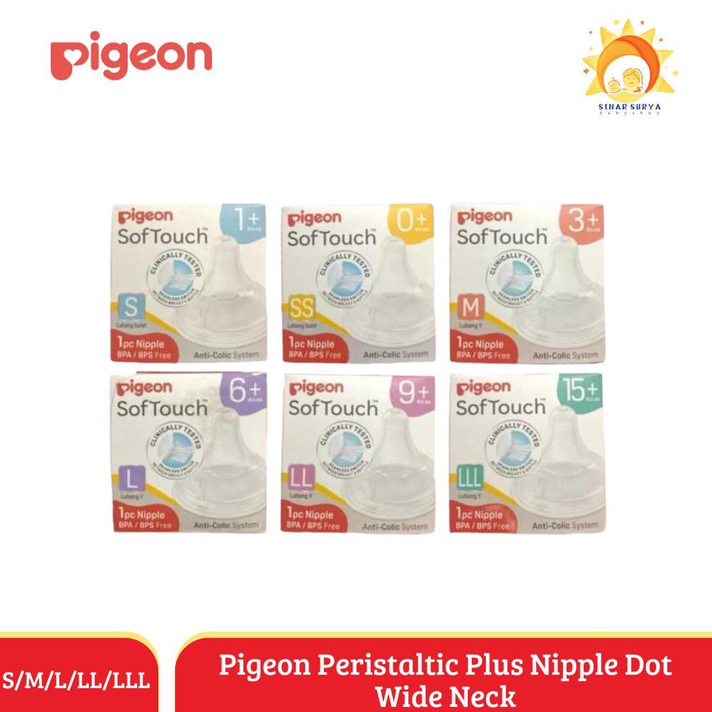 Pigeon Peristaltic Plus Nipple Dot Wide Neck S M L /LL /LLL