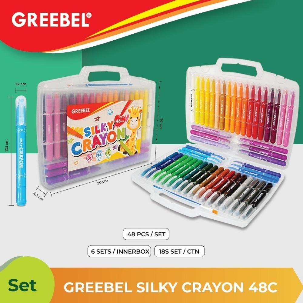 GREEBEL Silky Crayon Twist 48 Warna | Efek Cat Air | Isi 48 Warna peralatan mewarnai