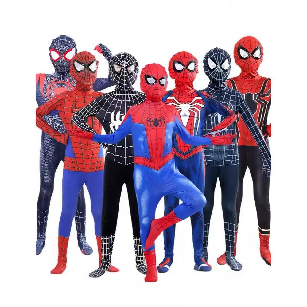 Kostum Spiderman Merah Hitam Baju Cosplay Superhero Anak Dan Dewasa + Topeng Top