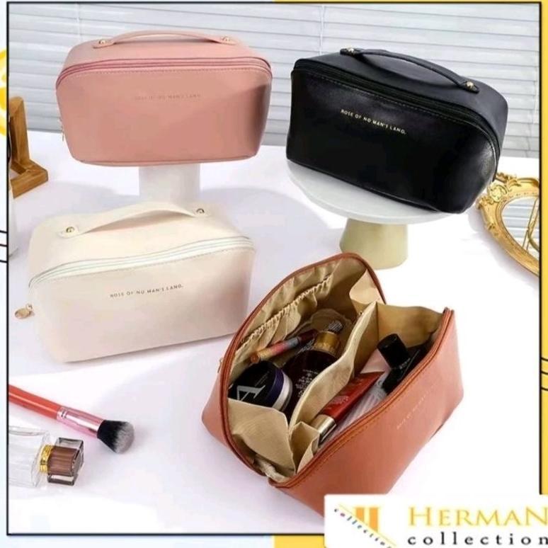 TAS MAKE UP WANITA KULIT - TAS KOSMETIK PERSEGI PANJANG RESTLETING TAS FASHION KANVAS DISKON