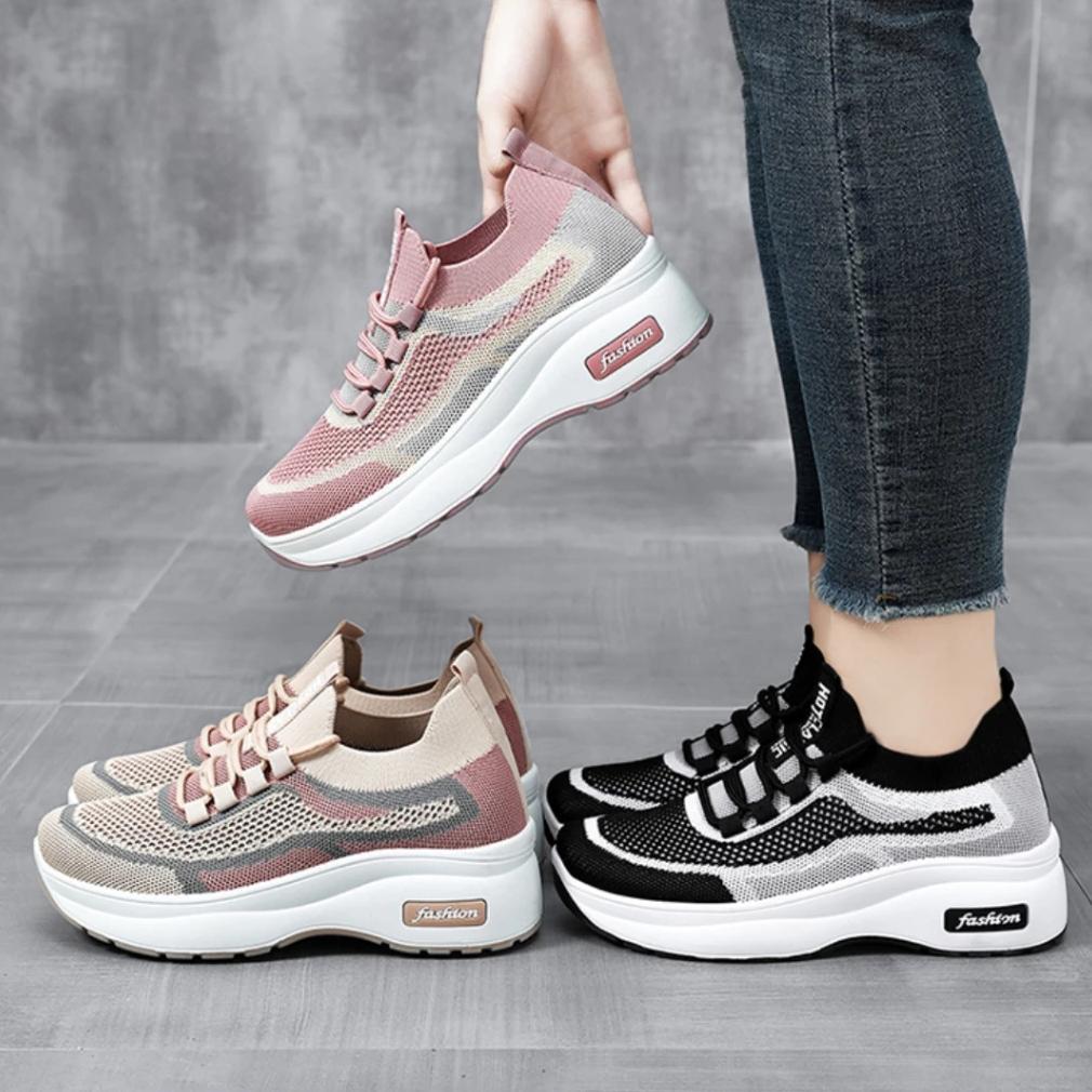 CZA Y614 Free Box Sepatu Jongging Sepatu Sneakers Wanita Motif 8 Comfort Wedges Bahan Kanvas Premium