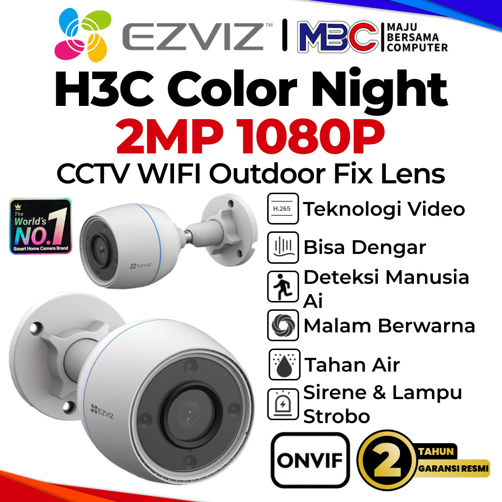 Ezviz H3C 2MP 1080P Color Night Vision Outdoor C3N Smart CCTV Wifi Wireless Camera IP Cam Hikvision 