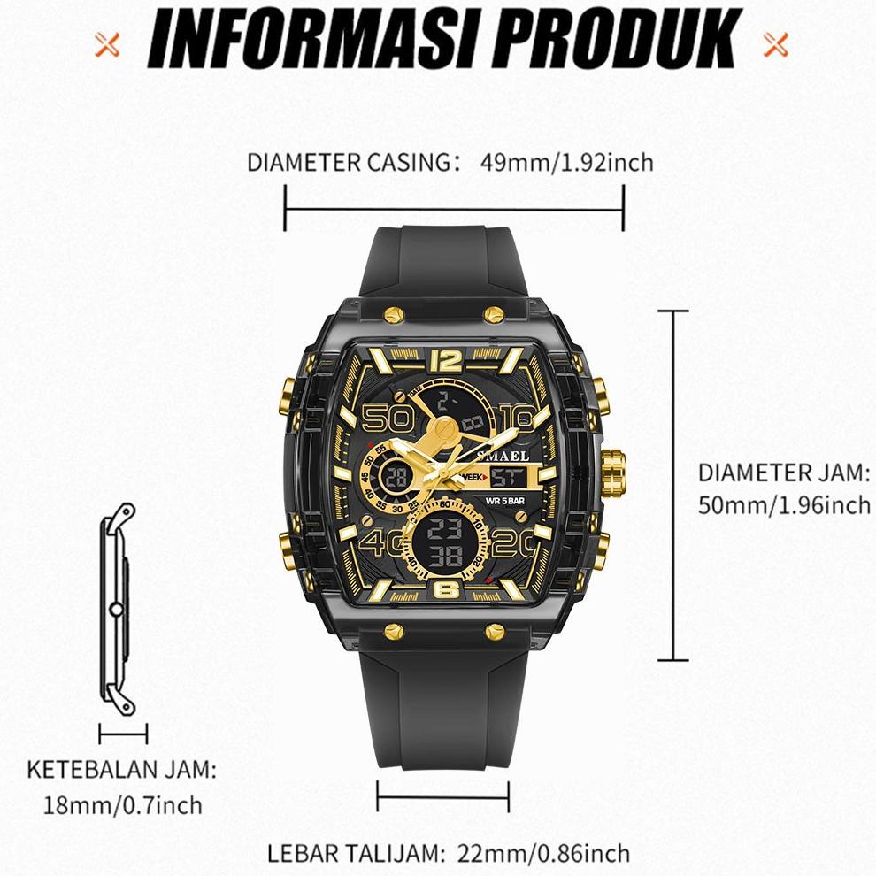 Official Smael 8109 Jam Tangan Original Pria Analog Digital Olahraga Multifungsi Tahan Air Bercahaya