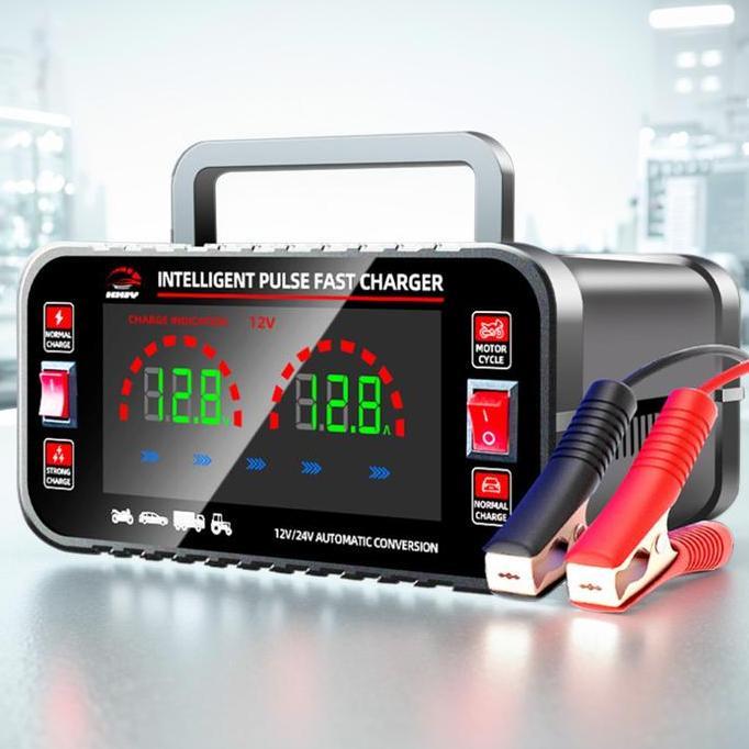 TERBARU - Charger Aki Mobil 12V/24V Layar Besar Charger Aki Motor Pintar 10/5A