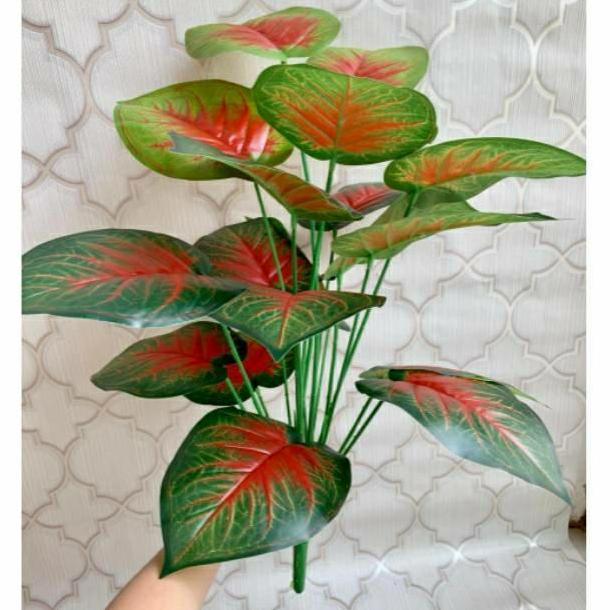 Daun keladi merah arteficial//daun talas merah palsu//daun plastik