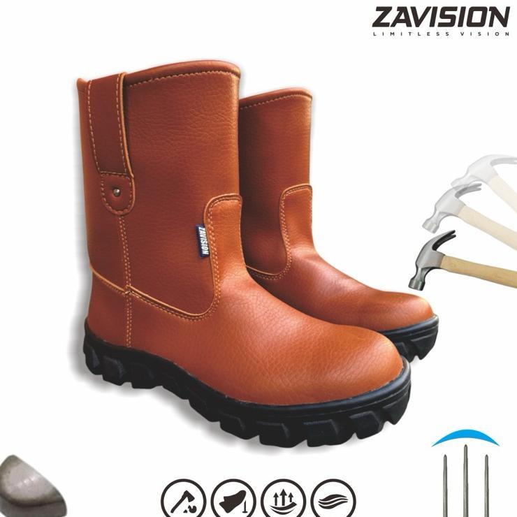 Zavision Sepatu Safety Boots Ujung Besi Premium Kulit Tebal Boots Tinggi Original 100%