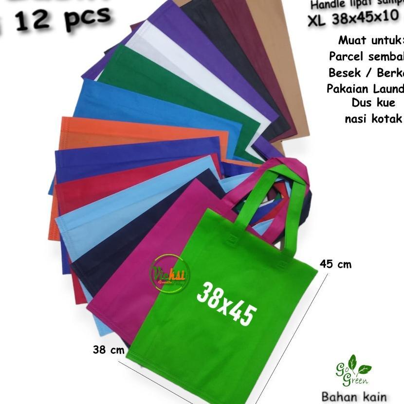 Lusinan Isi 12 Tas Kain Spunbond Goodie Bag Tali Ukuran Jumbo Xl= 38X45X10 Cm Untuk Kantong Kain Bel
