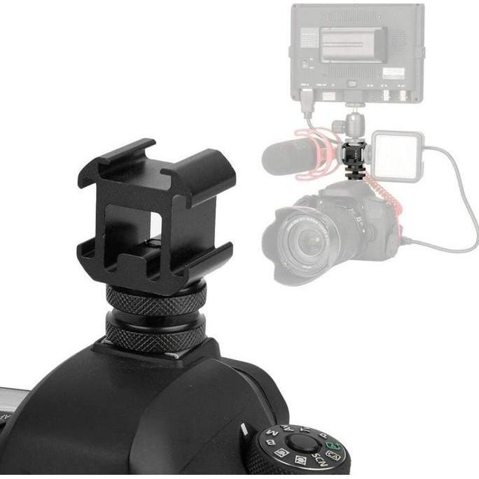 Triple Cold Shoe Mount Camera Adapter For Flash Mic Light