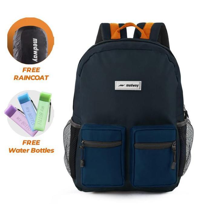 MEDWAY Tas sekolah ransel tas backpack anak cowok dan cewek SD SMP SMA warna hitam kombinas navy ter
