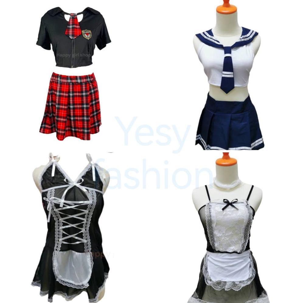 Grosir Set Baju Lingerie Sexy + Rok + G String Model Sailor Transparant Import Cosplay