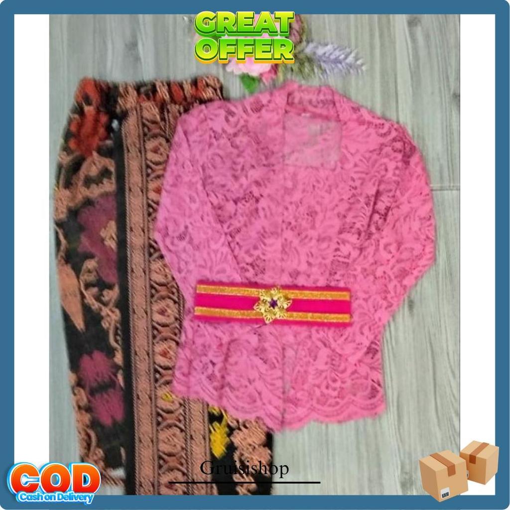 Setelan Kebaya Anak Bali Lengan Panjang/Oneset Kebaya Anak Usia 5 - 10 Tahun Kualitas Mantap