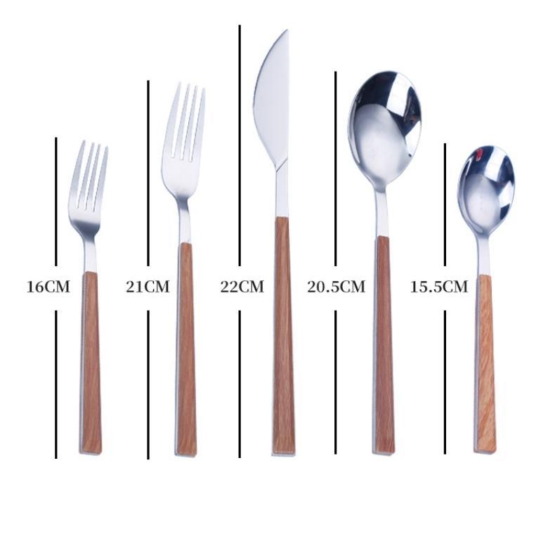 VALUE PACK Sendok Garpu Makan Stainless/ Peralatan Makan Dengan Pegangan Kayu Serbaguna/ Sendok Garp