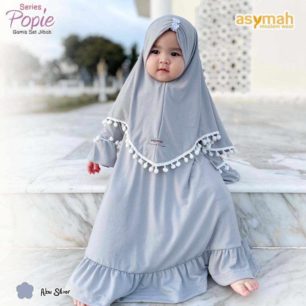 - PROMO  Gamis Bayi Lucu Jersey Polos Warna Abu Silver - Popie Series