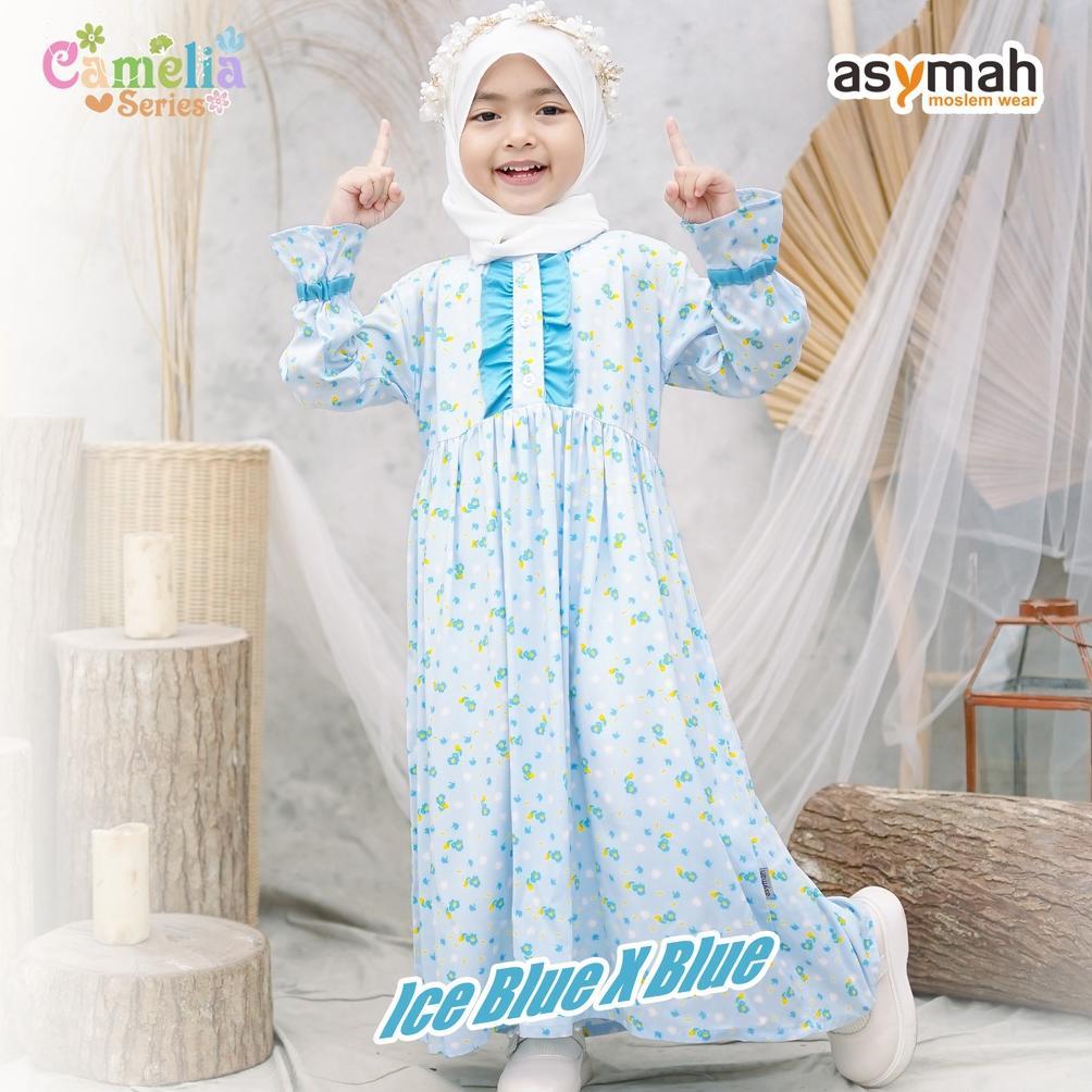 ASYMAH Gamis Dress Anak Perempuan Motif Bunga Warna Ice Blue - Camelia Series