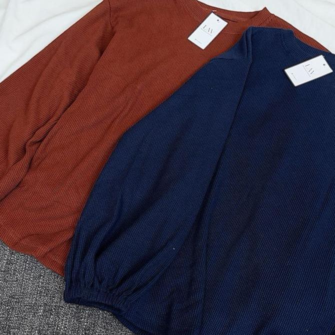 Naya Knit Blouse - Blouse Knit Tangan Panjang Balon Waffle Knit Wanita KS