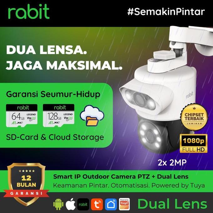 TERBARU - RABIT Smart IP Outdoor Camera PTZ DUAL LENS | CCTV WiFi Camera Outdoor 2 MP Dual Lens Wide