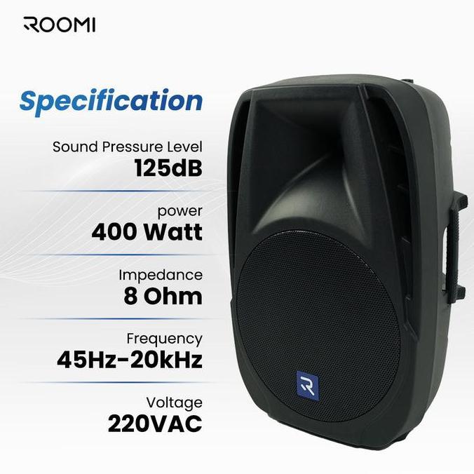 Promo Roomi Melodi Pro 15 Inch Stereo Aktif Pasif Speaker Meeting Karaoke Event Outdoor 800 Watt Wir