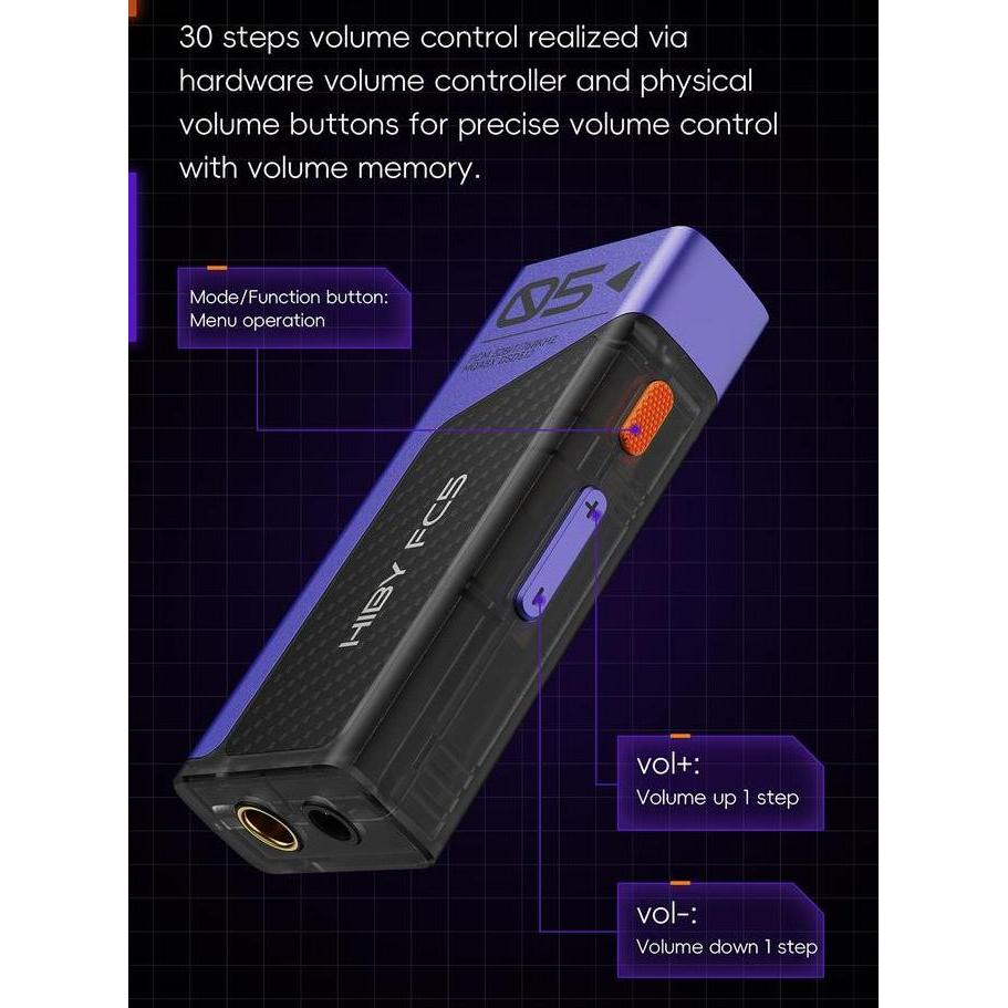 HiBy FC5 DAC/Amplifier Portabel dengan Layar OLED, Dual SGM8261-5, Hitam/Perak/Ungu