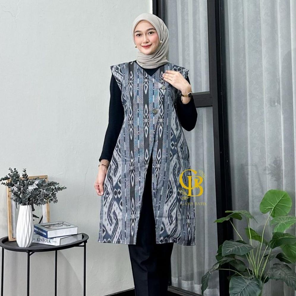 Murah Long Cardi Batik Atasan Wanita Modern Outer Panjang Tanpa Lengan