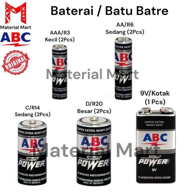 Batre ABC Super Power ASLI | Baterai ABC AA | AAA |Tipe C |Tipe D | 9V