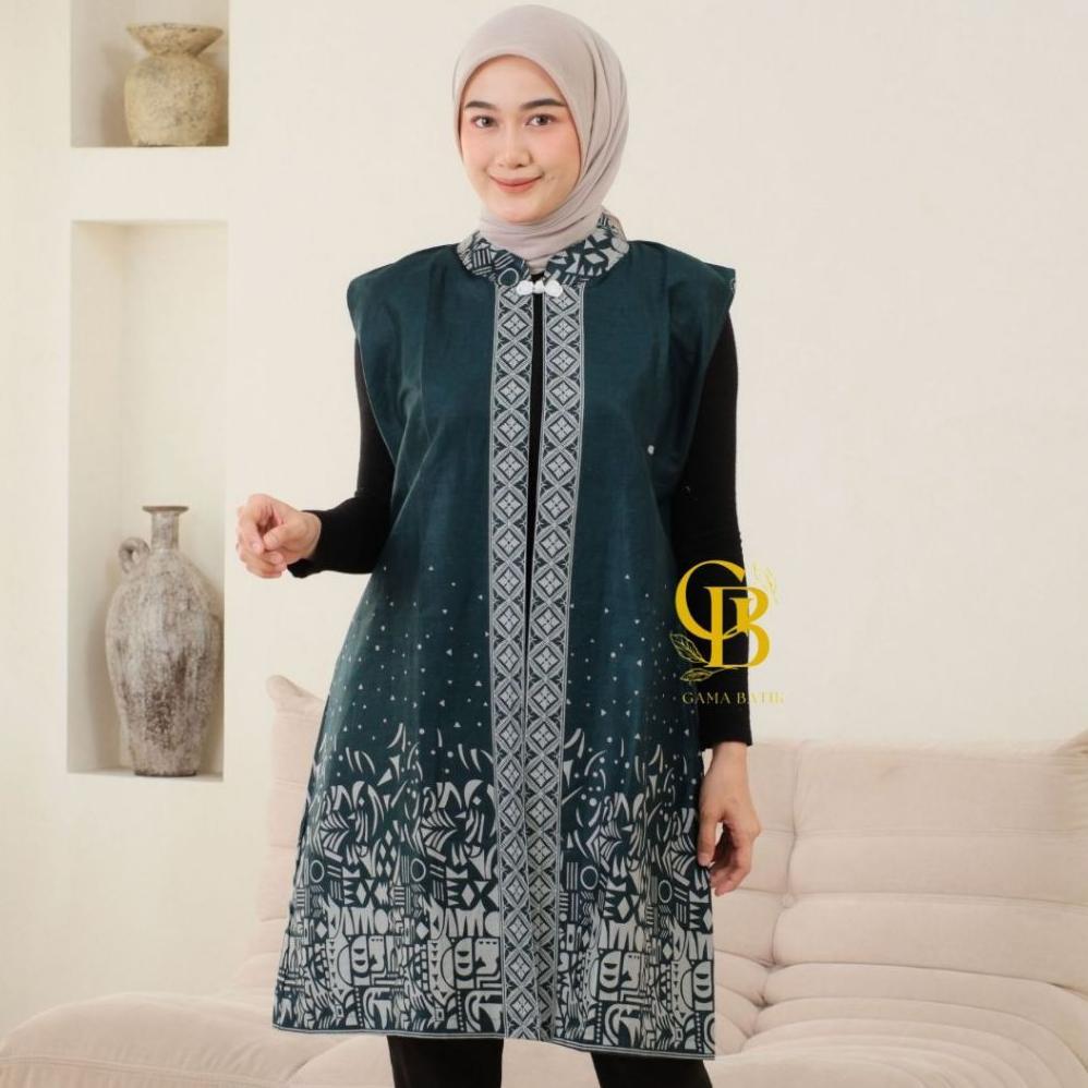 Sale Long Cardi Batik Atasan Wanita Modern Outer Panjang Tanpa Lengan