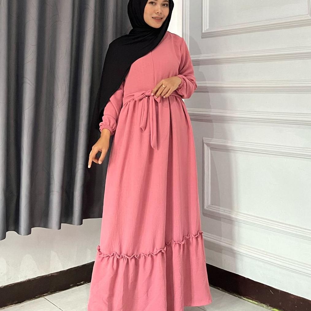 Saless Gamis Raline Bahan Crinkle Airflow Muat Untuk Bb 40-95 / Dress Wanita Terbaru / Gamis Wanita 