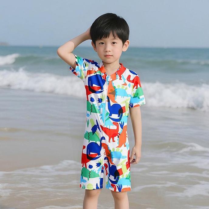 Baju Renang Anak Bayi Baby Laki / cowo Lengan pendek Swimsuit Dino jumpsuit wetsuit swimwear