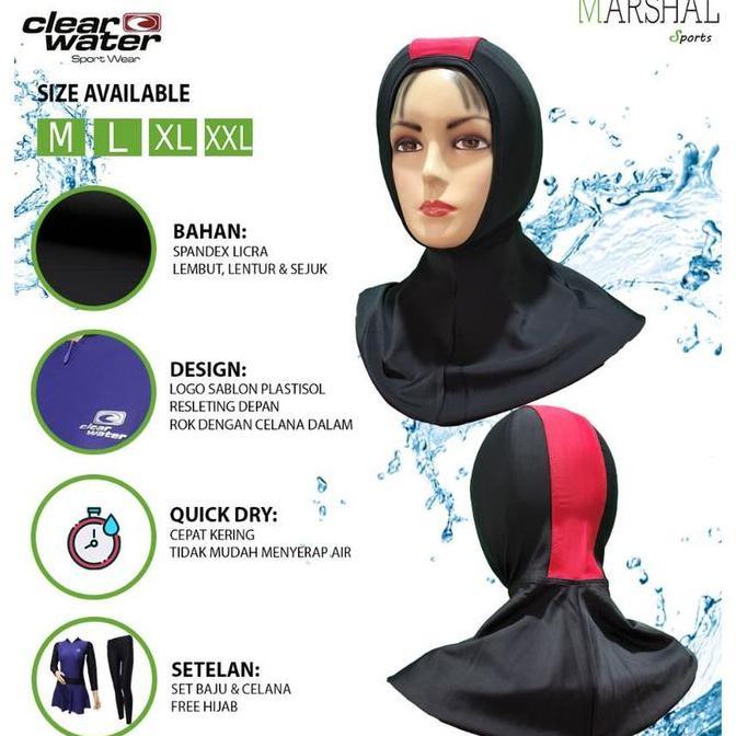 Clear Water Baju Renang Muslimah Set Setelan Baju Renang Wanita Mds001