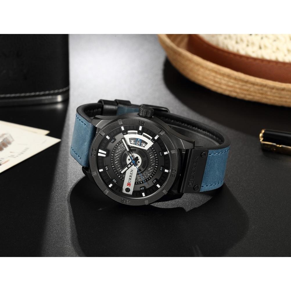 hot curren 8301 jam tangan pria analog tali kulit chronograph aktif currenos