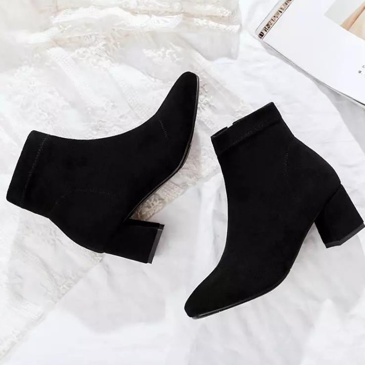 OFFICIAL Sepatu Boots Wanita Hak Tebal Sepatu Boots Kerja Wanita Hak Tinggi  sepatu Boots Kulit Wani