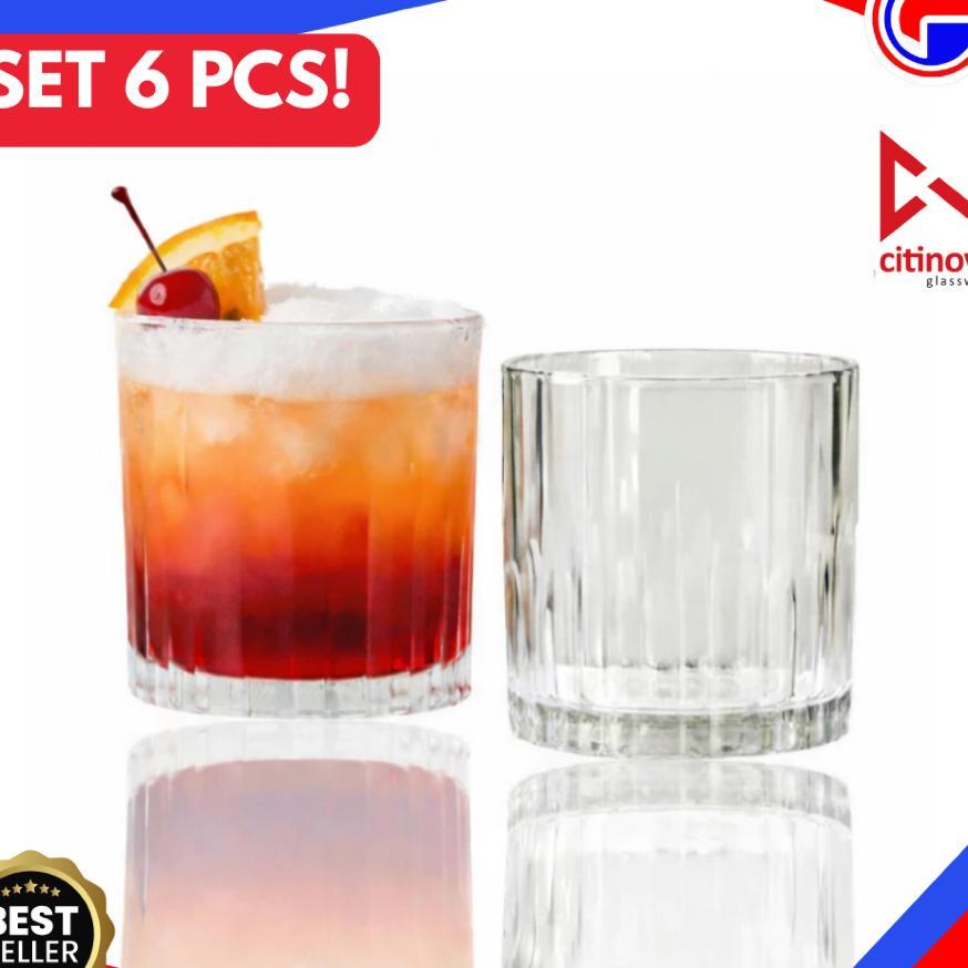 Gelas Kaca Set 6 Pcs Citinova Picca - Gelas Kaca Matcha Kopi Bening Tebal Pendek - Lowball Cafe Bar