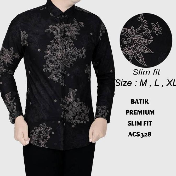 KEMEJA BATIK PRIA SLIM FIT / BAJU BATIK PRIA SLIM FIT ACS 150 Casual Formal Katun Motif Mewah Tangan