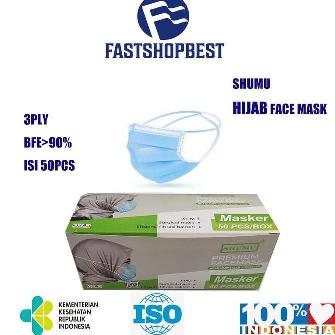 SHUMU masker Headloop Hijab 3 Ply  50 Pcs-