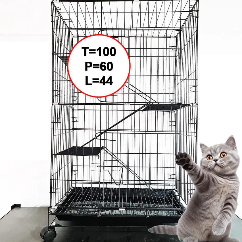 C67Opn Kandang Kucing 60 Large Tingkat 4 Size L Lipat Besar Besi Tebal Pintu Depan Anjing Karantina 
